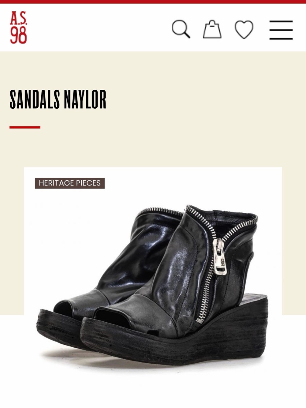 A.S. 98 Naylor Black Leather Wedge Sandal 39
